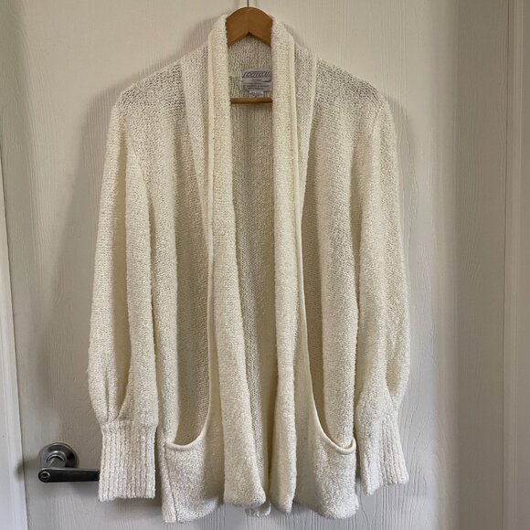 Vintage 80s White Chunky Knit Cardigan Slouchy Open Front Sweater | Size M-XL - Picture 5 of 13